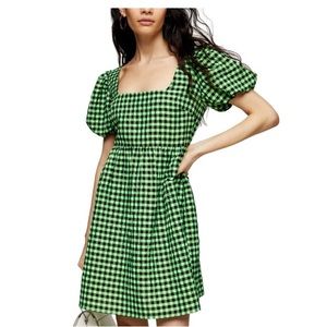 Topshop Lime Gingham Babydoll Dress